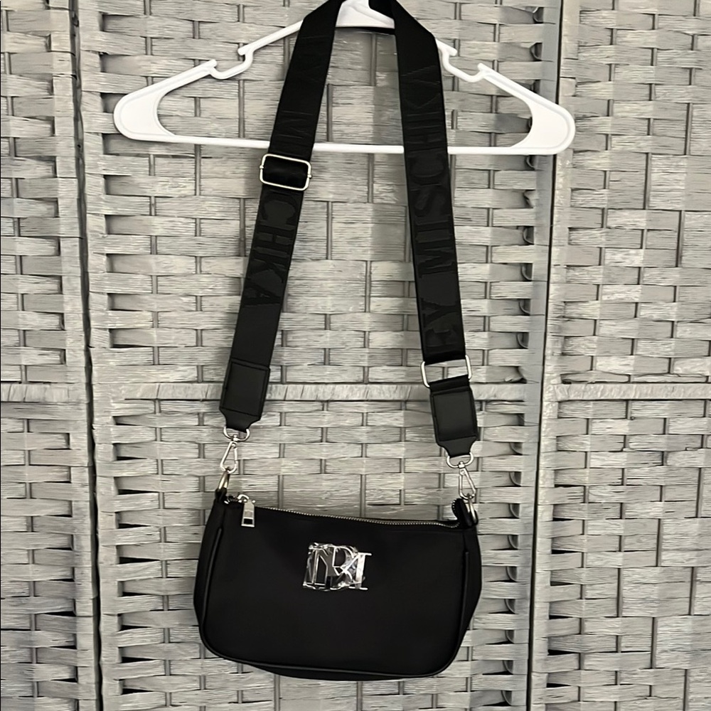 Black Crossbody Bag with Silver Logo